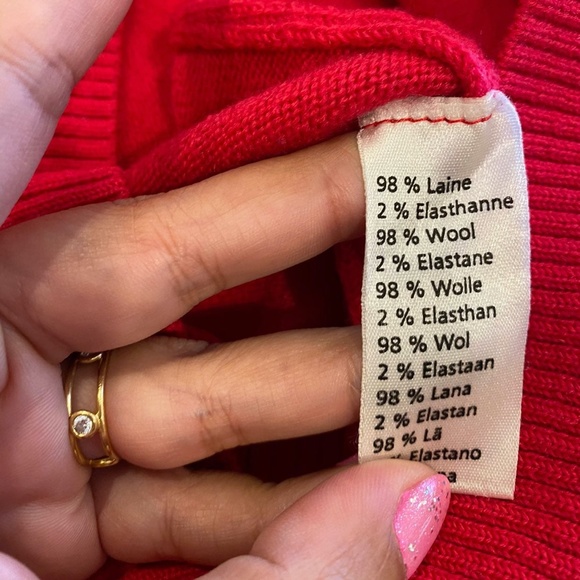 Lacoste Vintage Cherry Red Wool Logo Sweater NWOT - Picture 4 of 4